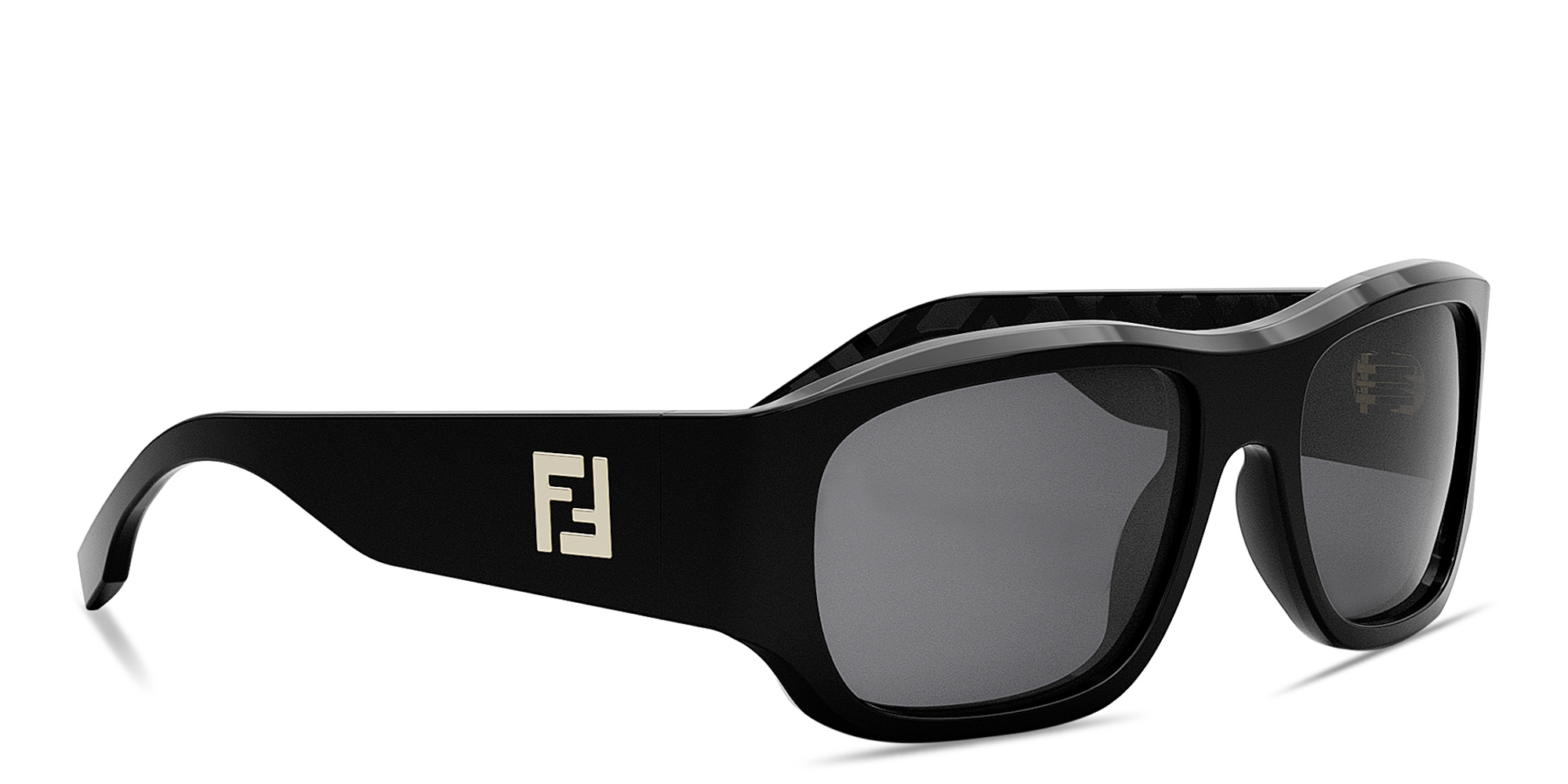 Shop FENDI FF Logo Rectangle Sunglasses in Black online.