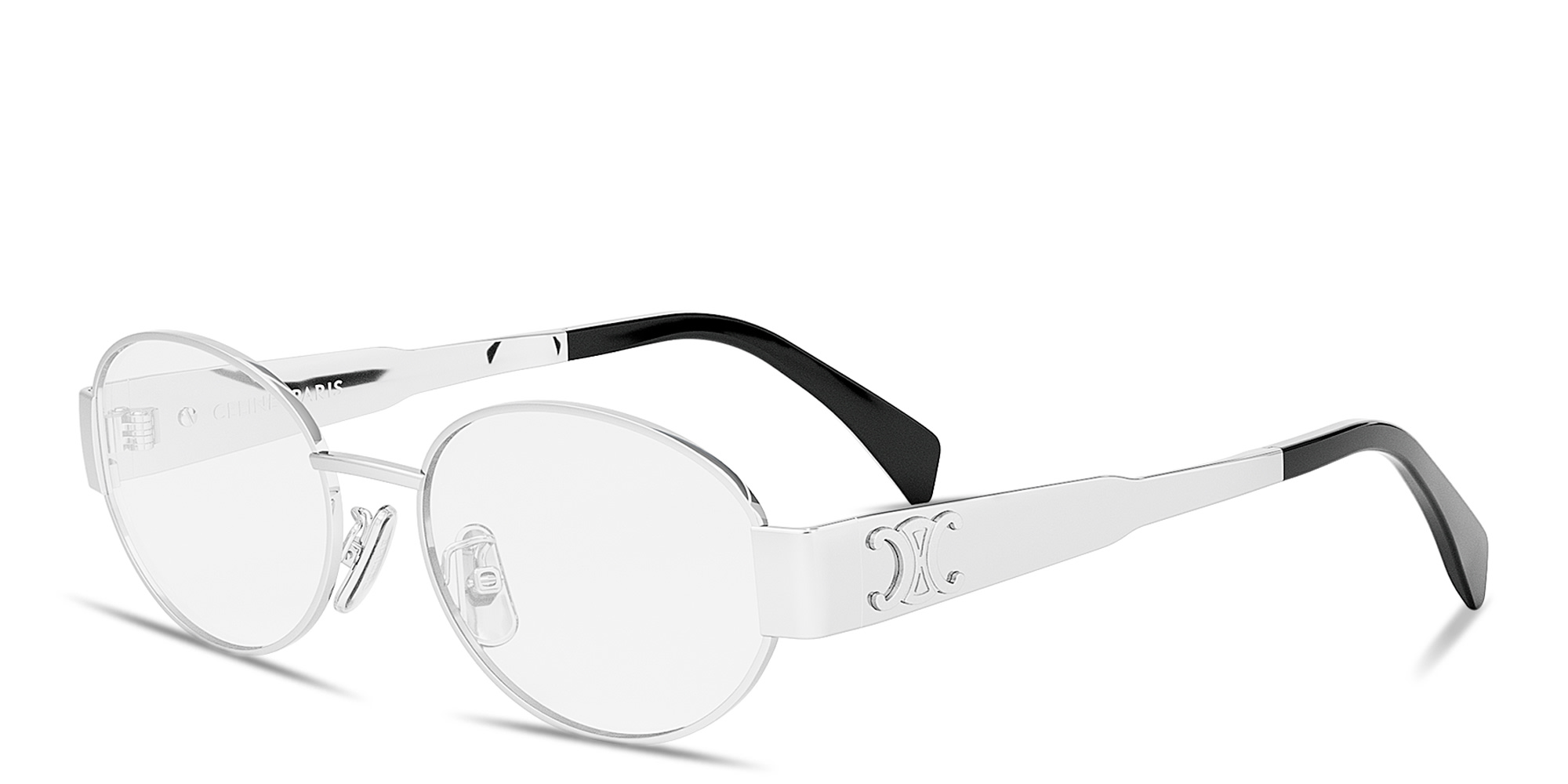 CELINE Metal Triomphe Silver Oval Eyeglasses in Palladium – Product Photo 2