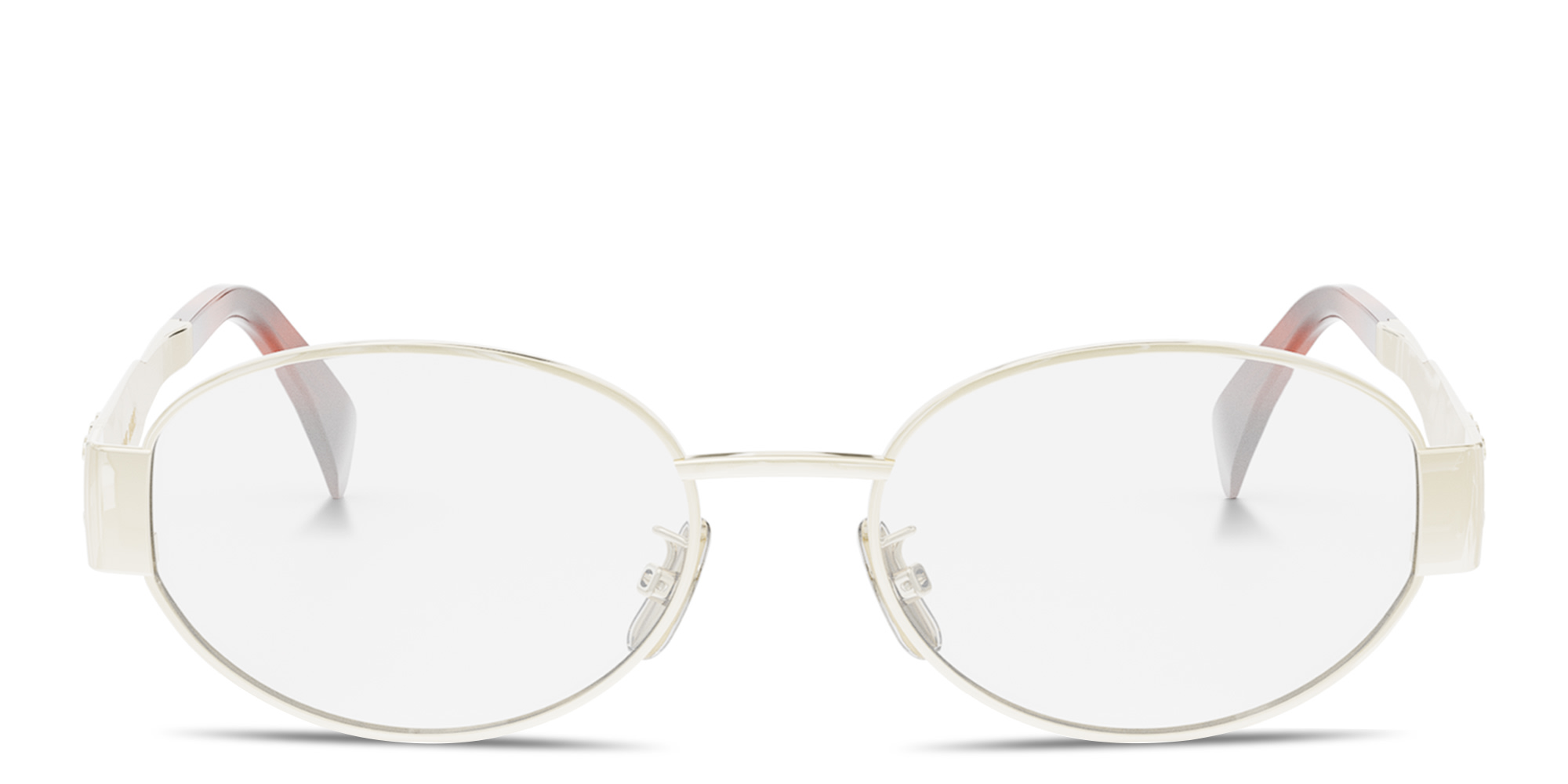 Shop CELINE Metal Triomphe Gold Oval Eyeglasses in Light Gold online.