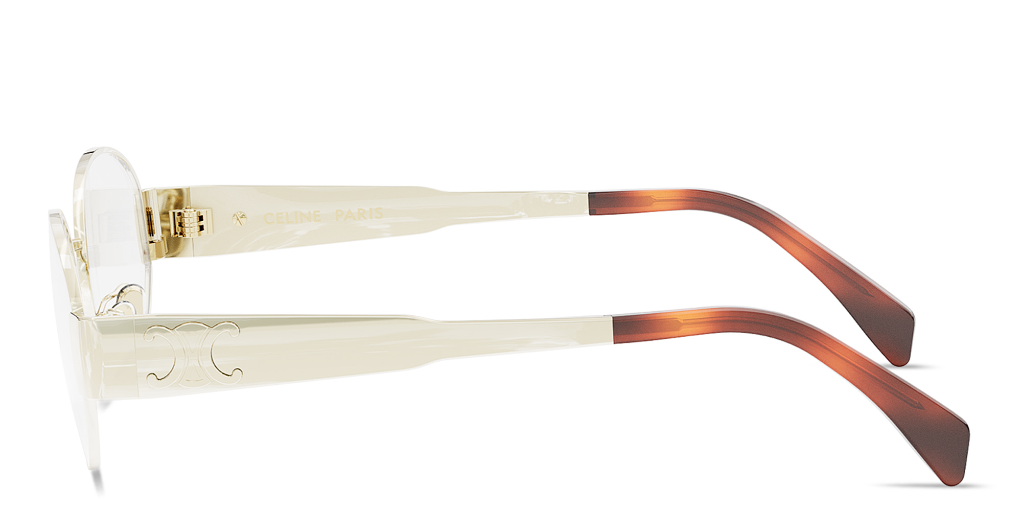 Shop CELINE Metal Triomphe Gold Oval Eyeglasses in Light Gold online.