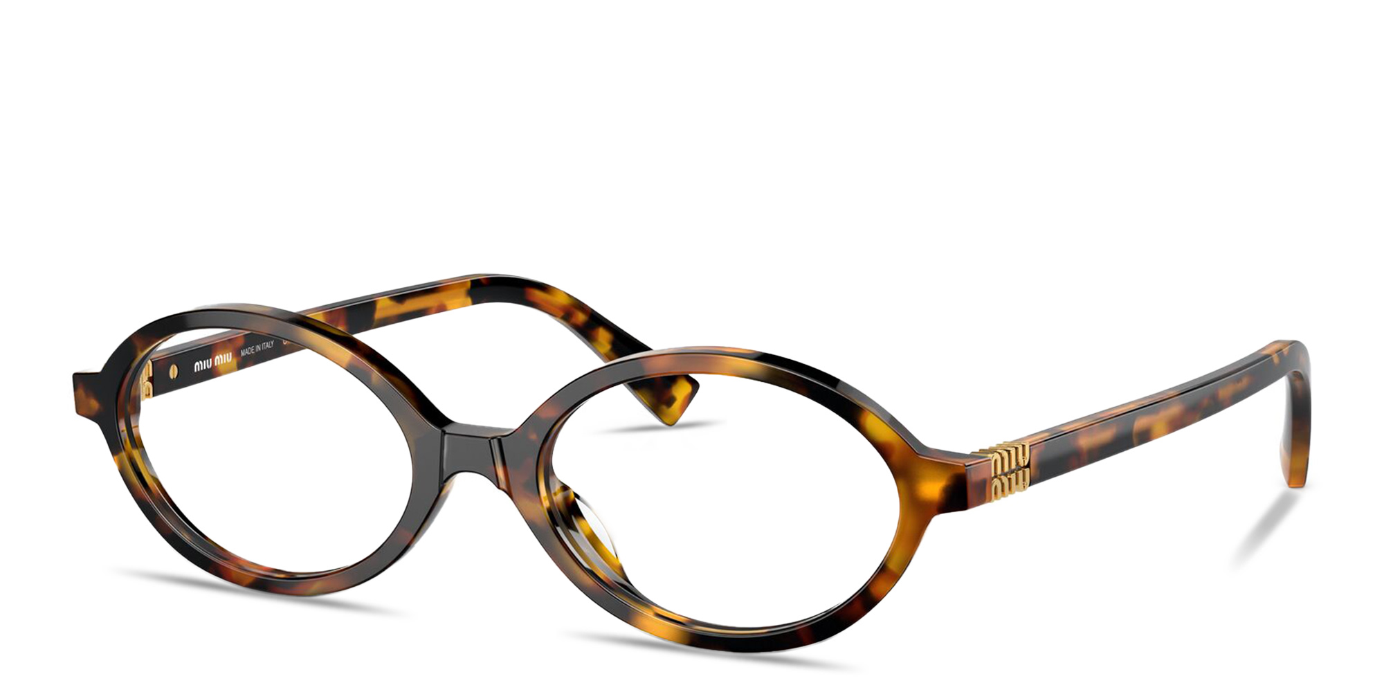 Shop MIU MIU Round Eyeglasses in Honey Havana online.