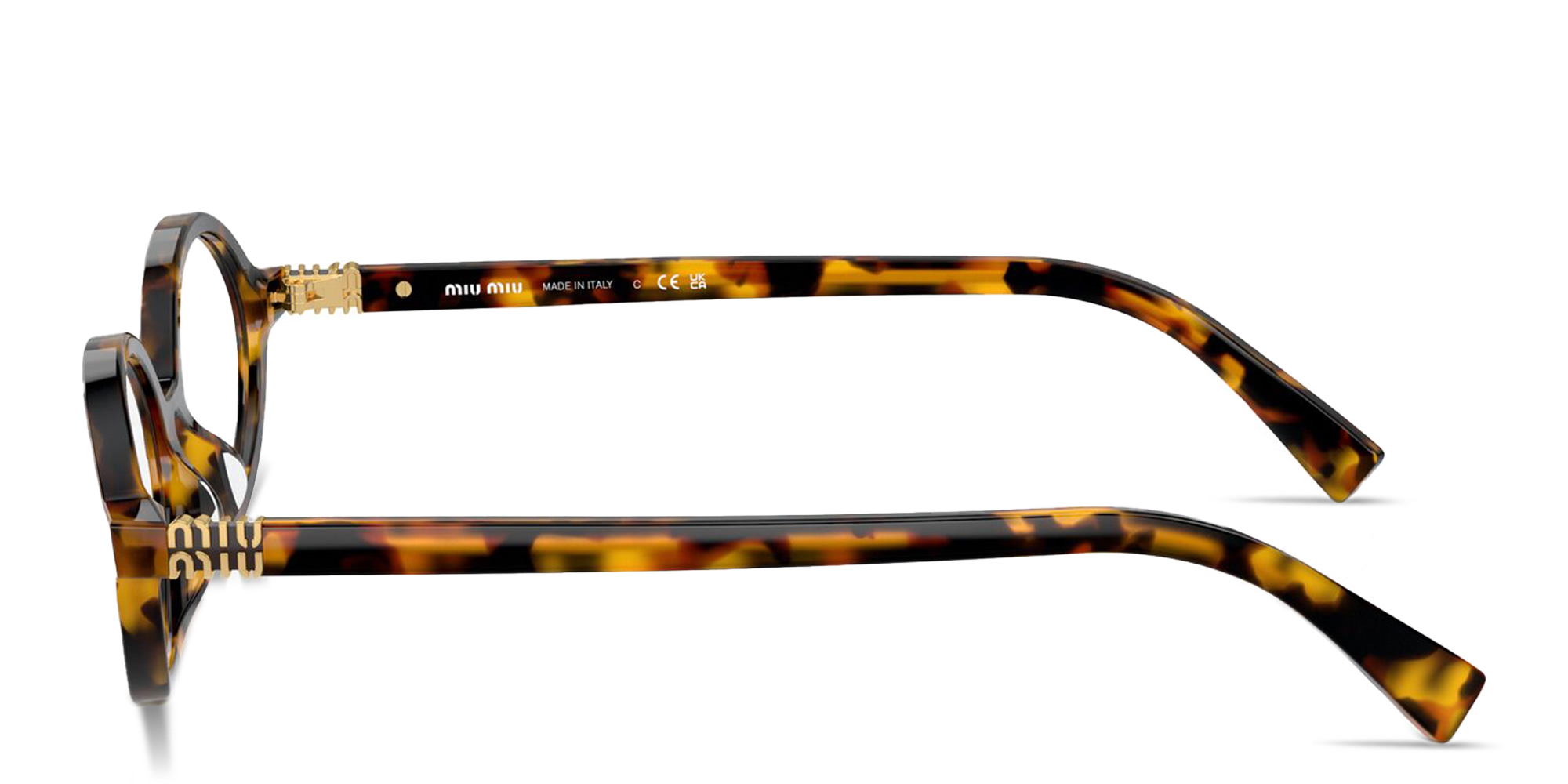 Shop MIU MIU Round Eyeglasses in Honey Havana online.