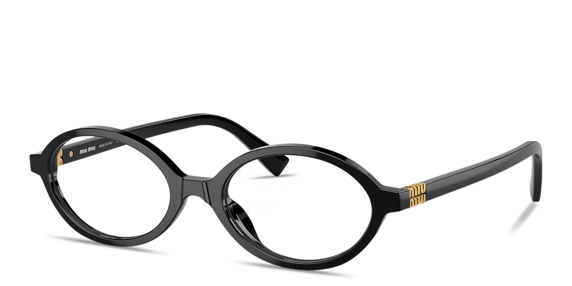Shop MIU MIU Vertical Logo Oval Eyeglasses in Black online.