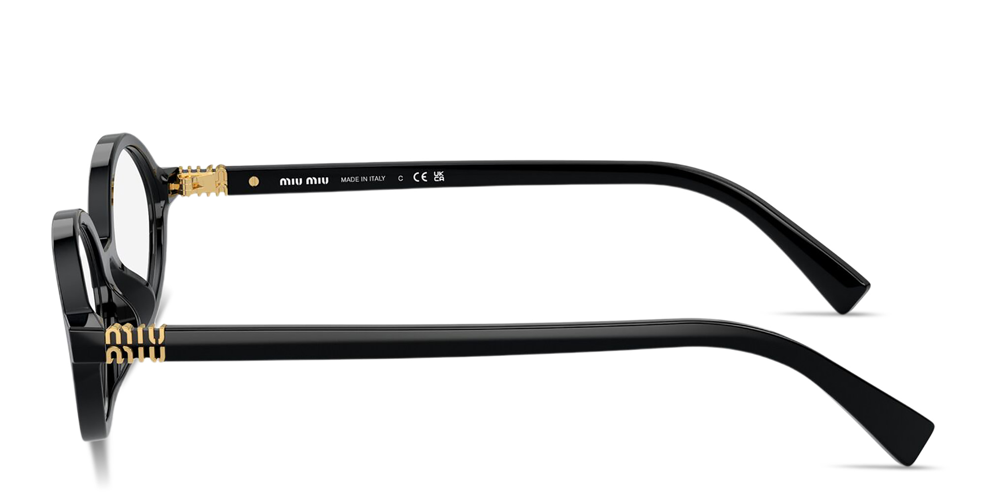Shop MIU MIU Vertical Logo Oval Eyeglasses in Black online.