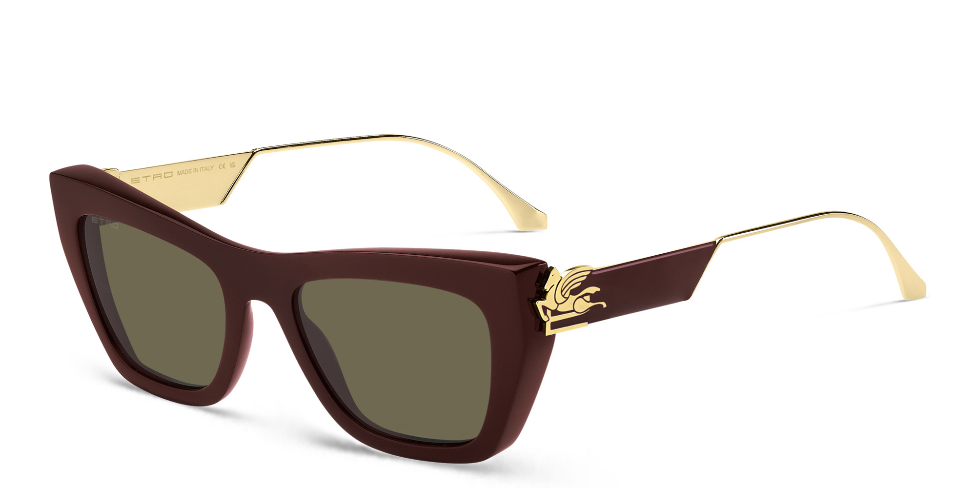 Shop ETRO Bold Pegaso Cat-Eye Sunglasses in Burgundy online.