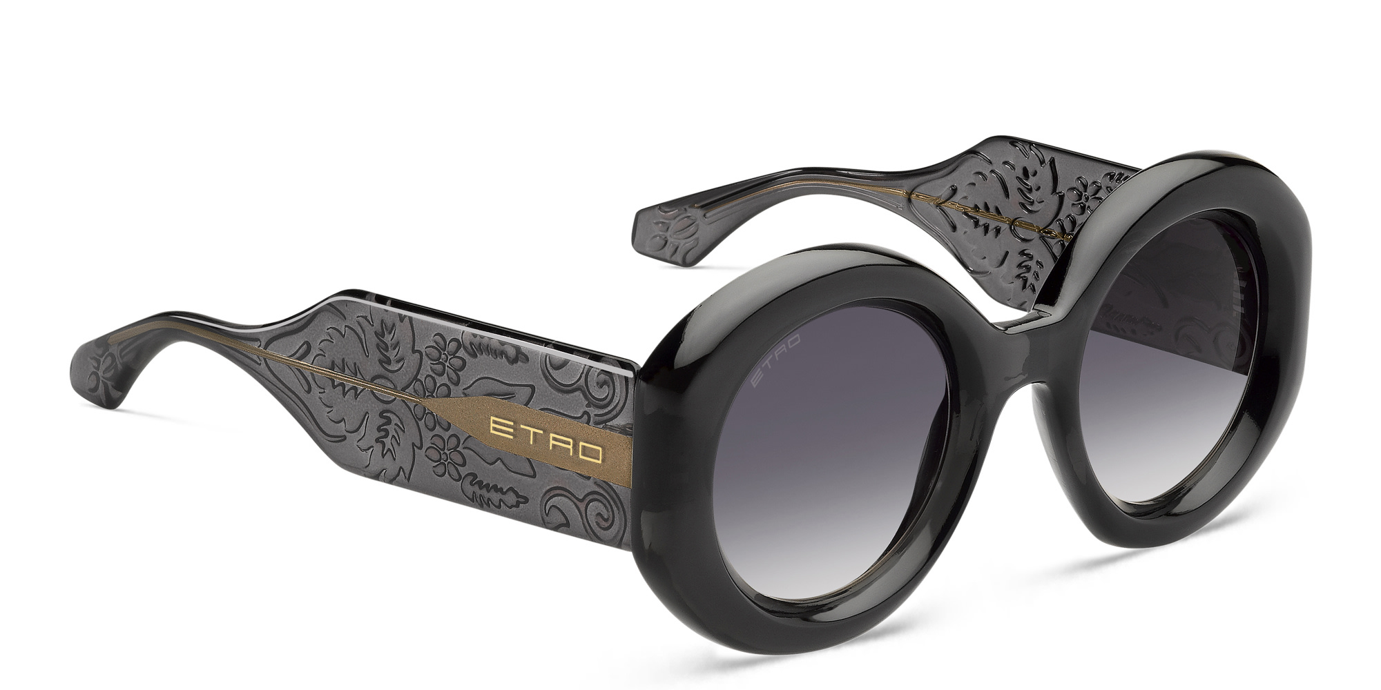 Shop ETRO Paisley Oversized Round Sunglasses in Grey online.