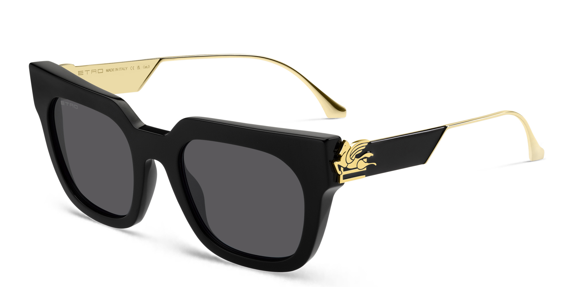 Shop ETRO Bold Pegaso Rectangle Sunglasses in Black online.