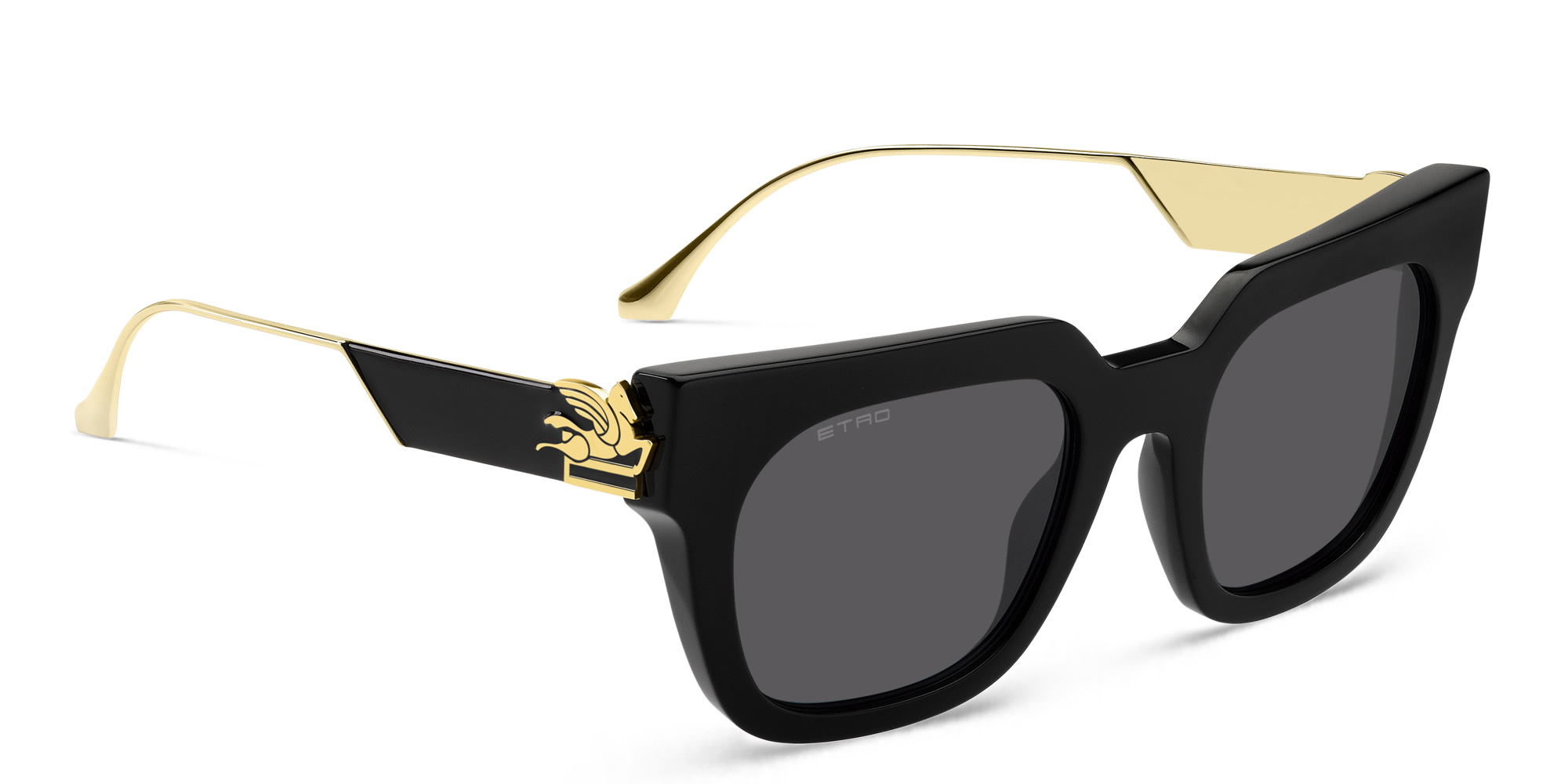 Shop ETRO Bold Pegaso Rectangle Sunglasses in Black online.