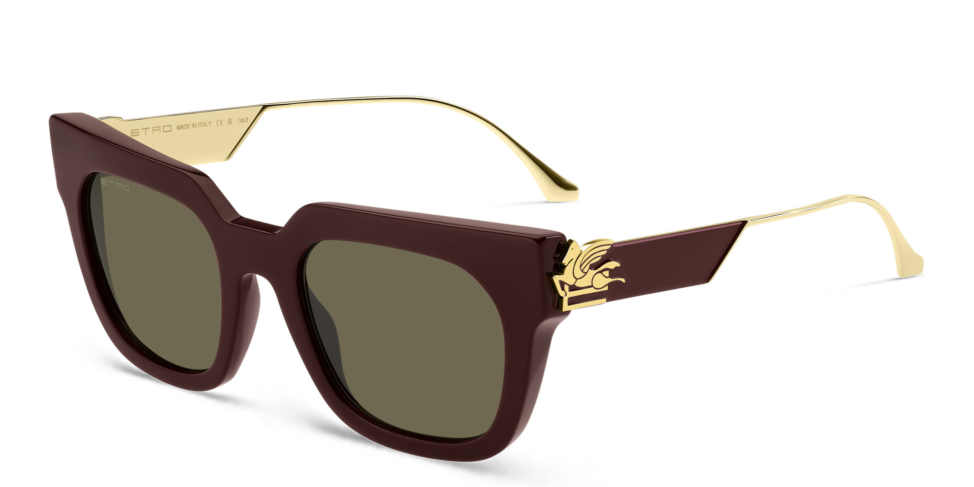Shop ETRO Bold Pegaso Rectangle Sunglasses in Burgundy online.