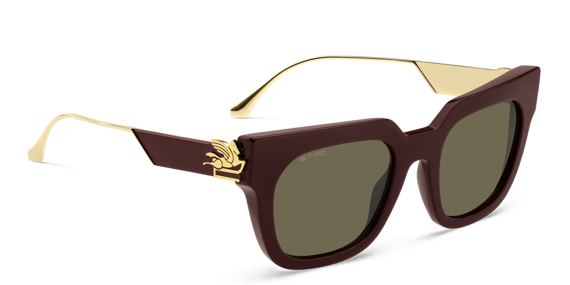Shop ETRO Bold Pegaso Rectangle Sunglasses in Burgundy online.