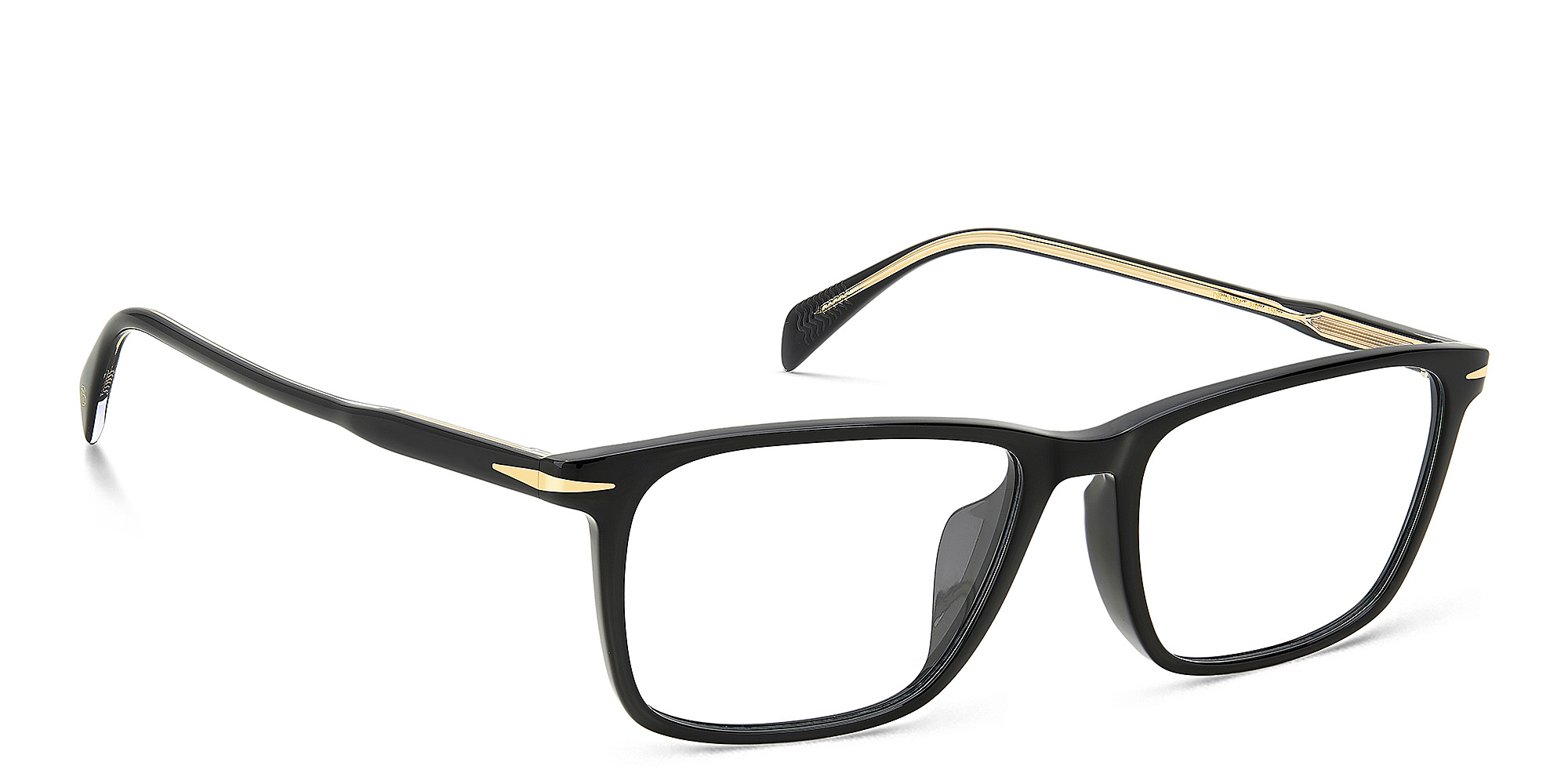 Shop DAVID BECKHAM Timeless Icons Rectangle Eyeglasses in Black online.