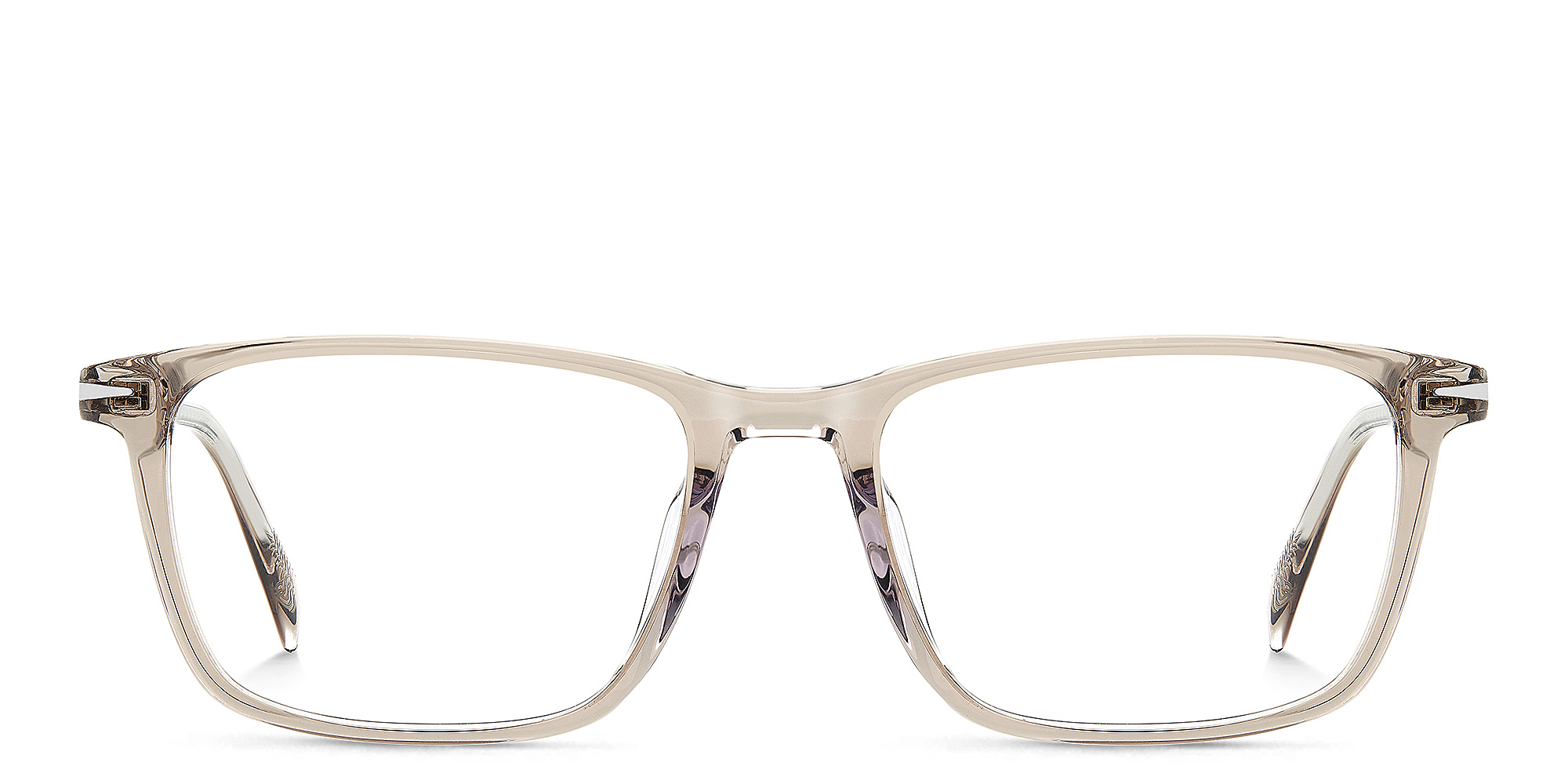 Shop DAVID BECKHAM Timeless Icons Rectangle Eyeglasses in Beige Crystal online.