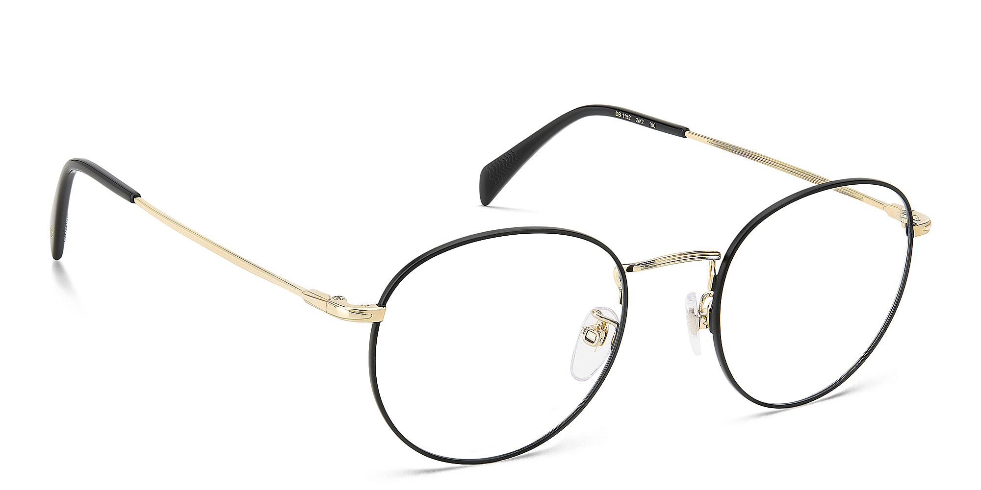 Shop DAVID BECKHAM Timeless Icons Panthos Eyeglasses in Black Gold online.