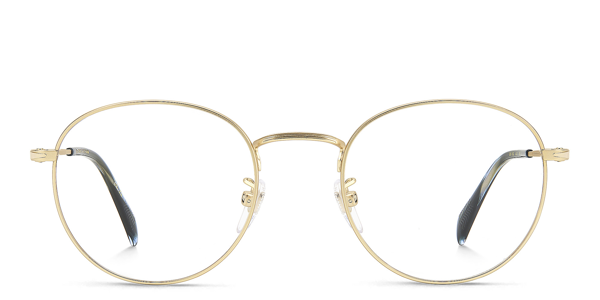 Shop DAVID BECKHAM Timeless Icons Panthos Eyeglasses in Matte Gold online.