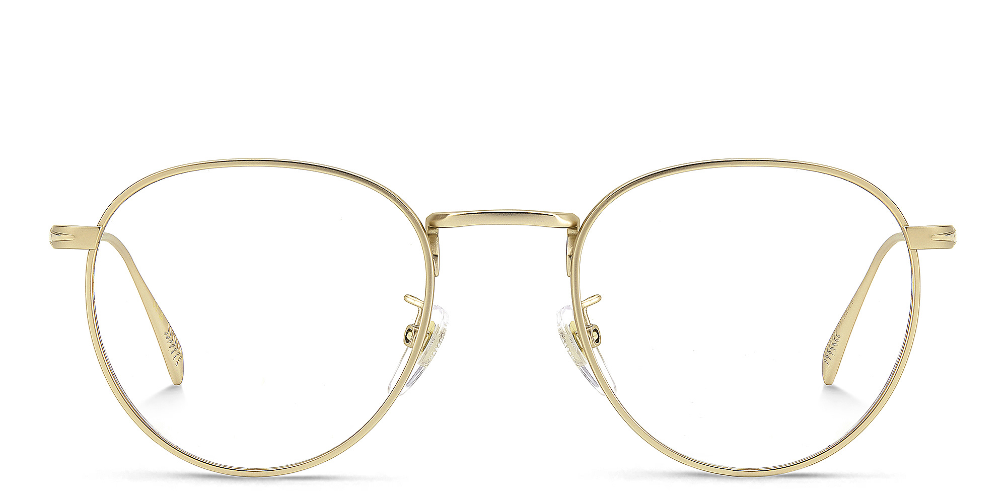 Shop DAVID BECKHAM Timeless Icons Panthos Eyeglasses in Matte Gold online.