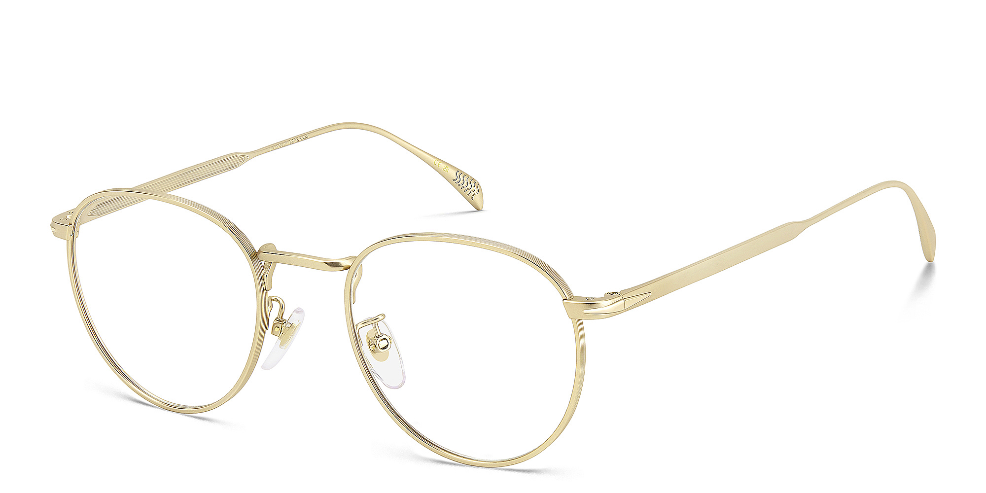 Shop DAVID BECKHAM Timeless Icons Panthos Eyeglasses in Matte Gold online.