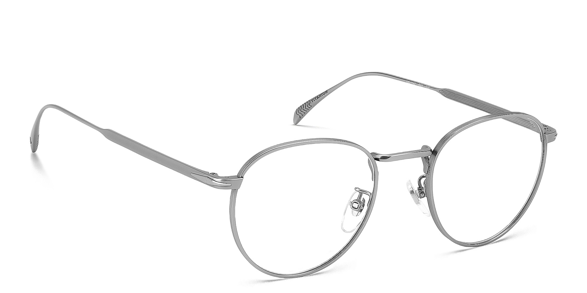 Shop DAVID BECKHAM Timeless Icons Panthos Eyeglasses in Matte Ruthenium online.