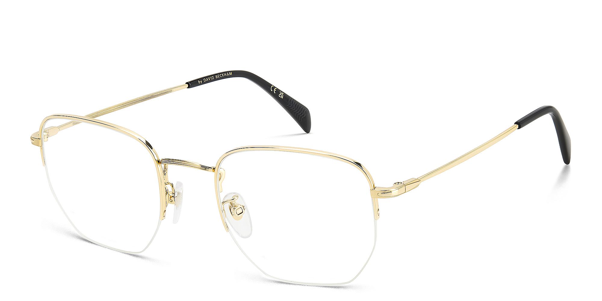 Shop DAVID BECKHAM Timeless Icons Half-Rim Irregular Eyeglasses in Gold online.
