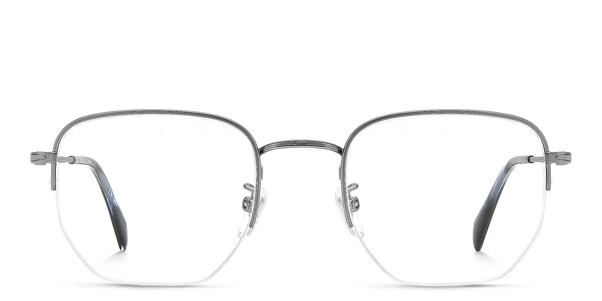 Shop DAVID BECKHAM Timeless Icons Half-Rim Irregular Eyeglasses in Matte Dark Ruthenium online.