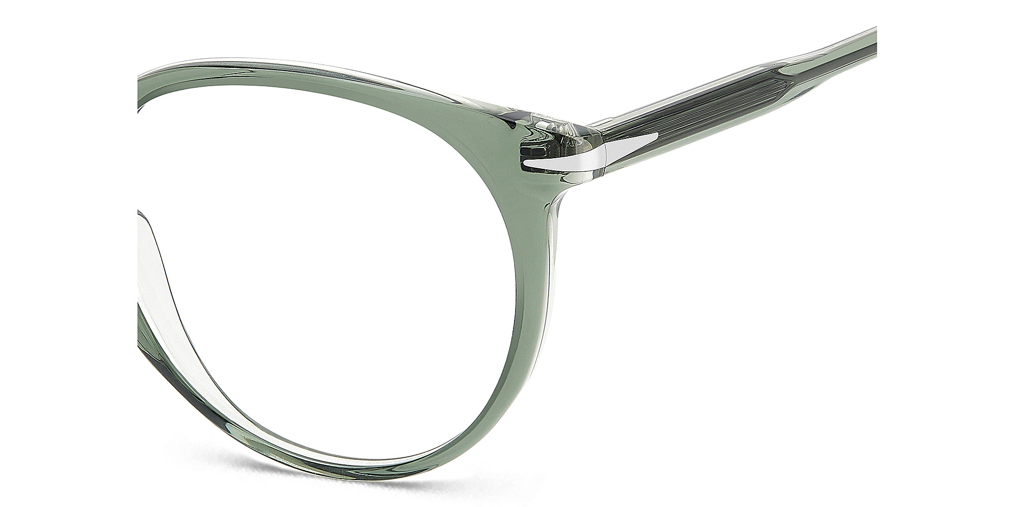 Shop DAVID BECKHAM Timeless Icons Panthos Eyeglasses in Green Crystal online.