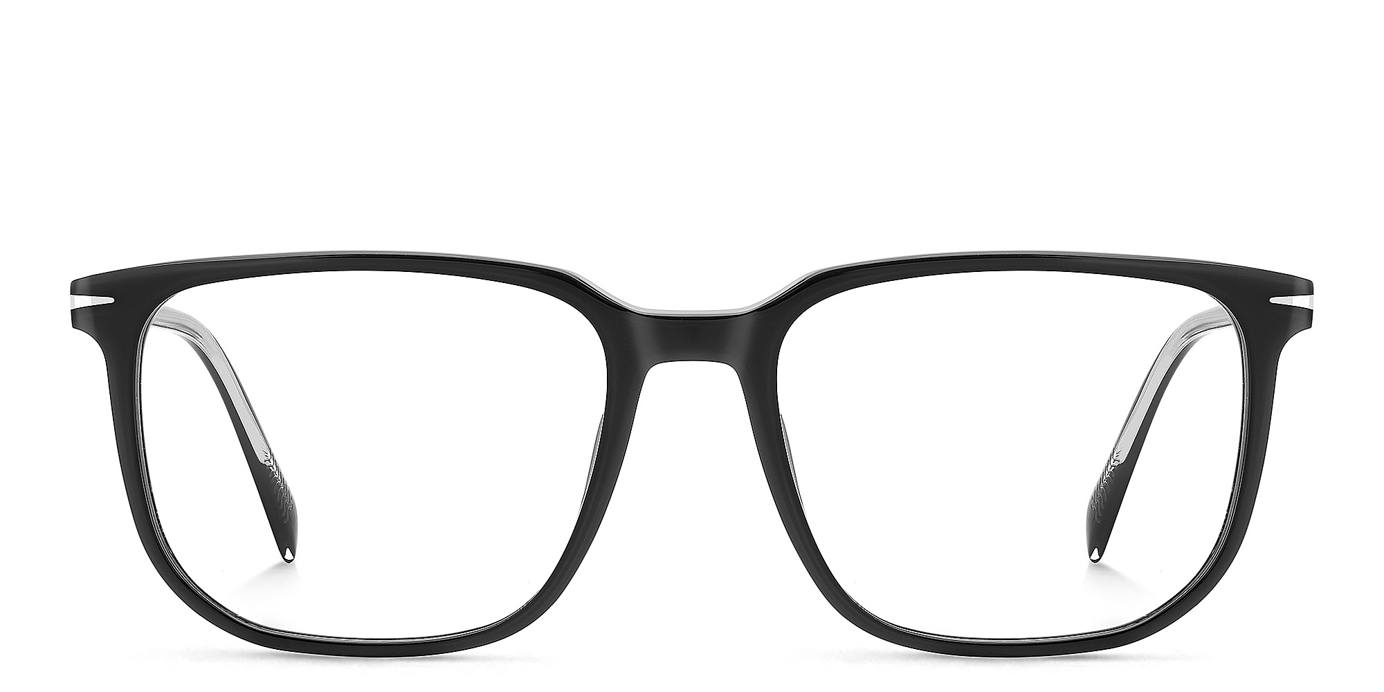 Shop DAVID BECKHAM Timeless Icons Wide Rectangle Eyeglasses in Black online.