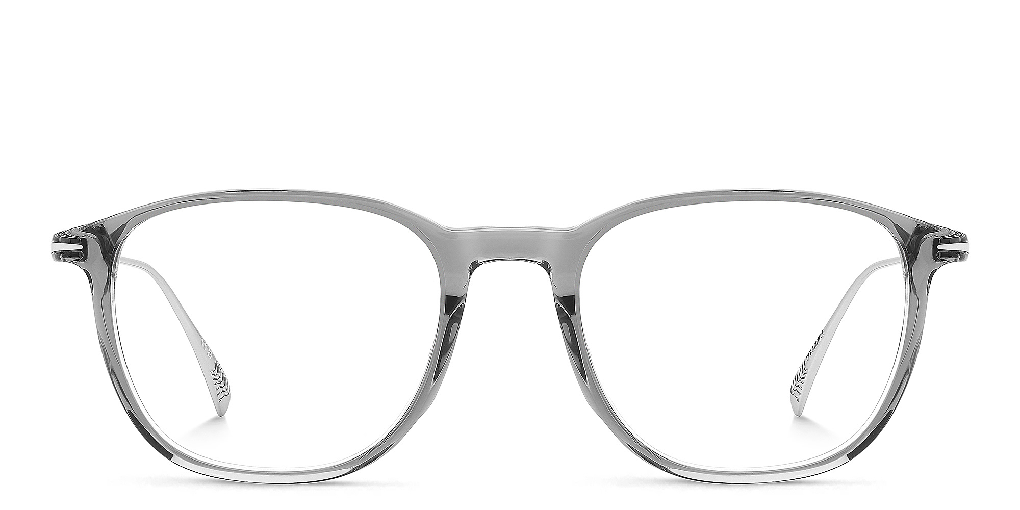Shop DAVID BECKHAM Timeless Icons Square Eyeglasses in Grey Ruthenium online.
