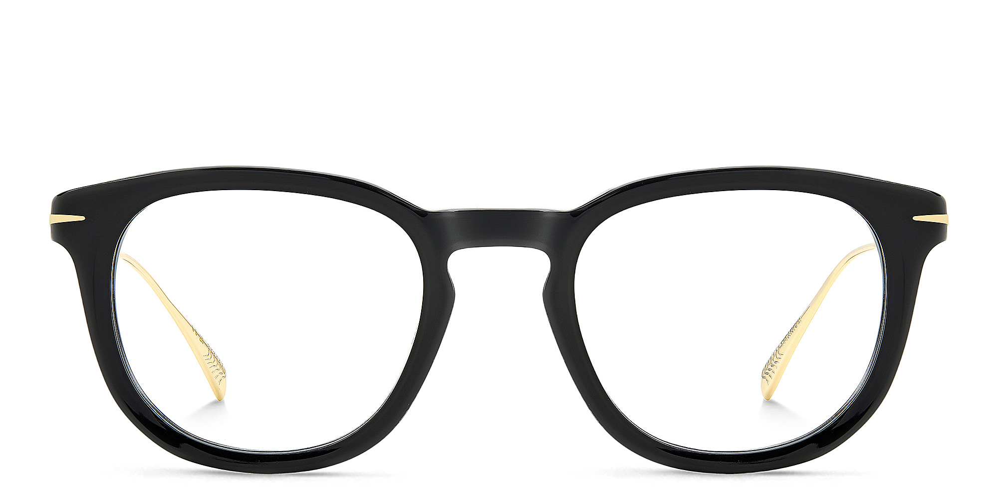 Shop DAVID BECKHAM Style Pioneer Square Eyeglasses in Black Gold online.