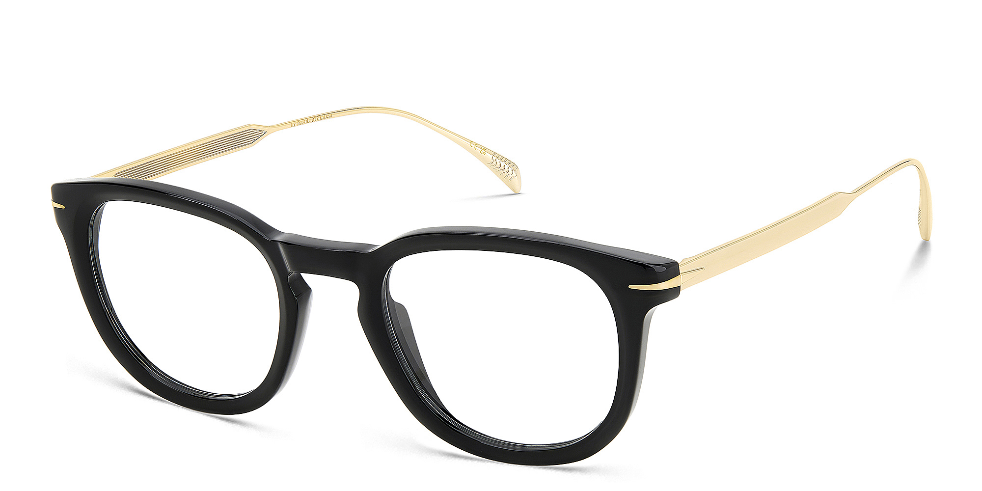 Shop DAVID BECKHAM Style Pioneer Square Eyeglasses in Black Gold online.