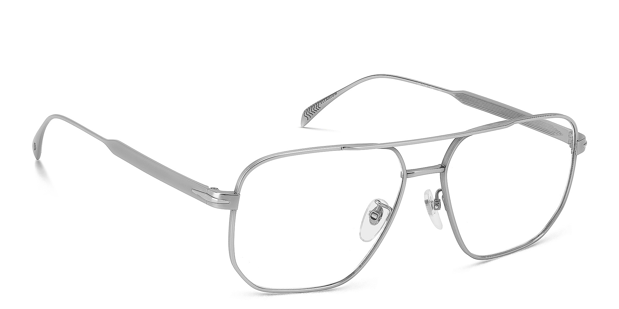 Shop DAVID BECKHAM Style Pioneer Wide Rectangle Eyeglasses in Matte Ruthenium online.