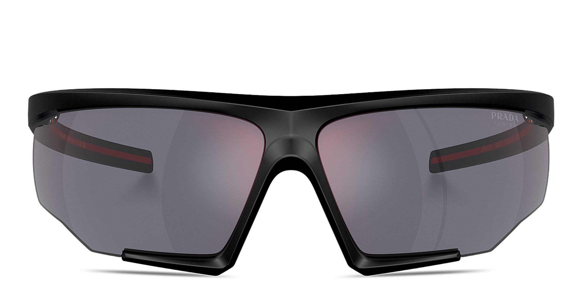 Prada Linea Rossa Logo Half-Rim Wide Irregular Sunglasses in Black – Product Photo 1