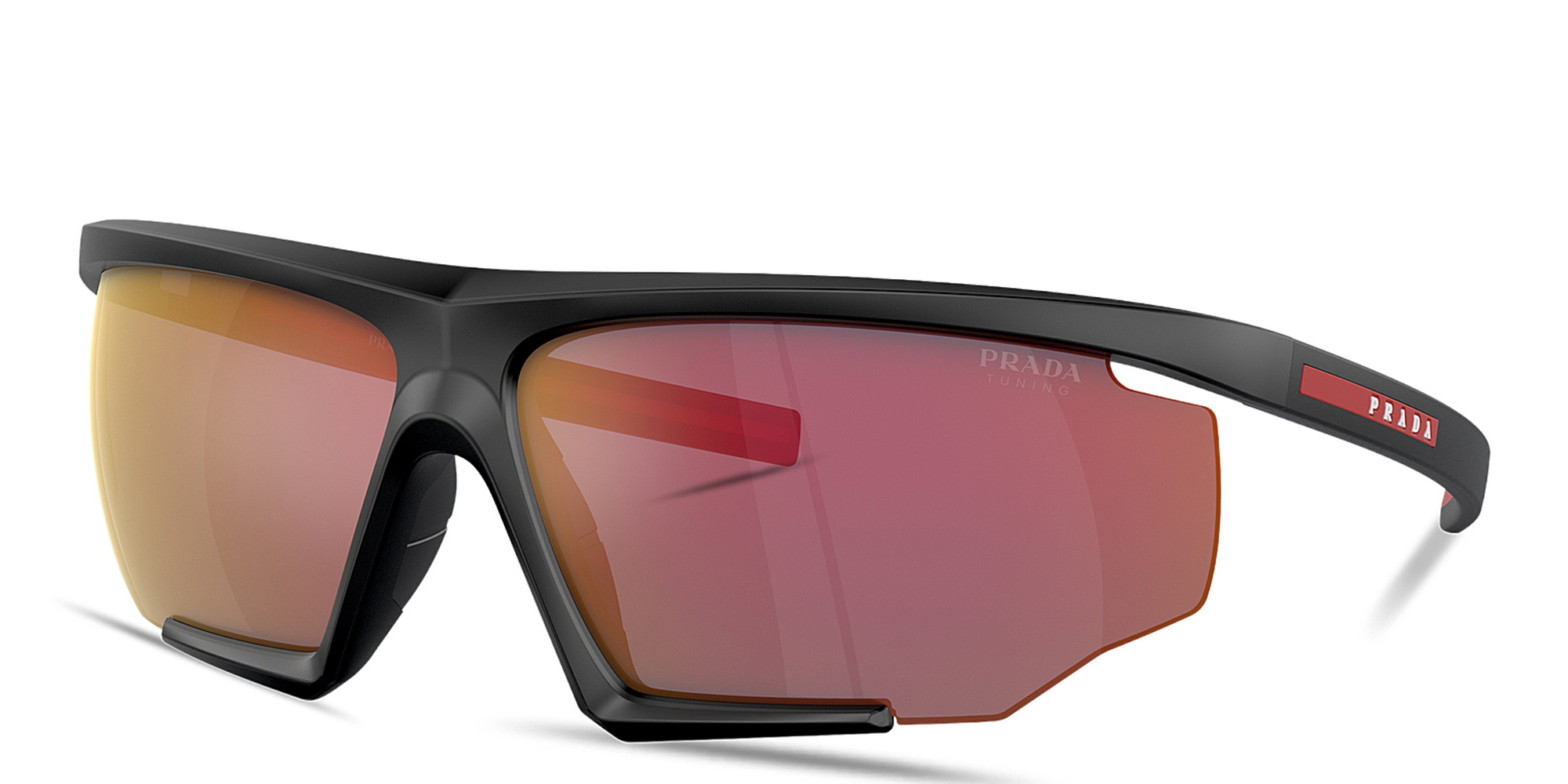 Prada Linea Rossa Logo Half-Rim Wide Irregular Sunglasses in Black – Product Photo 2