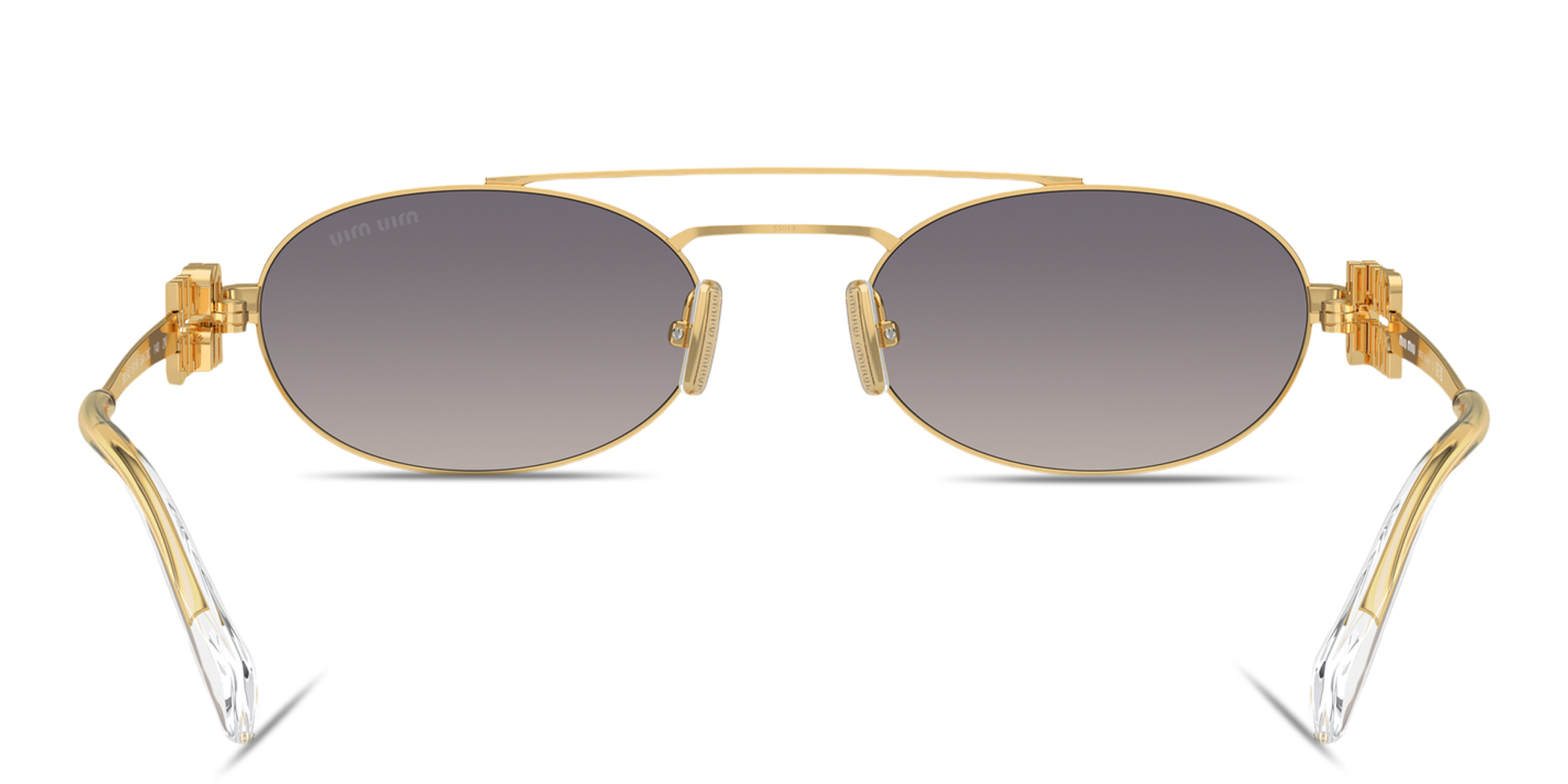 تسوق نظارات شمسية بيضاوية بالشعار العامودي ميو ميو بلون ذهبي أونلاين.