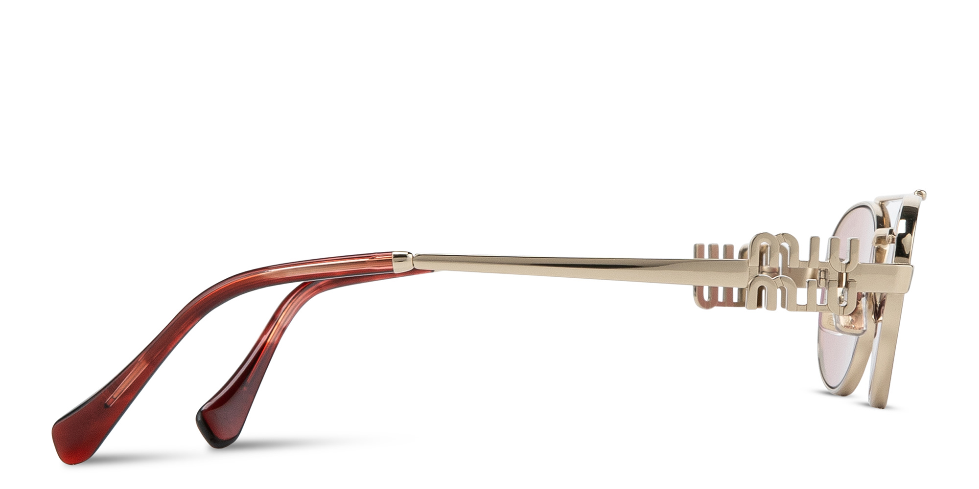 MIU MIU Vertical Logo Oval Sunglasses in Gold – Product Photo 3