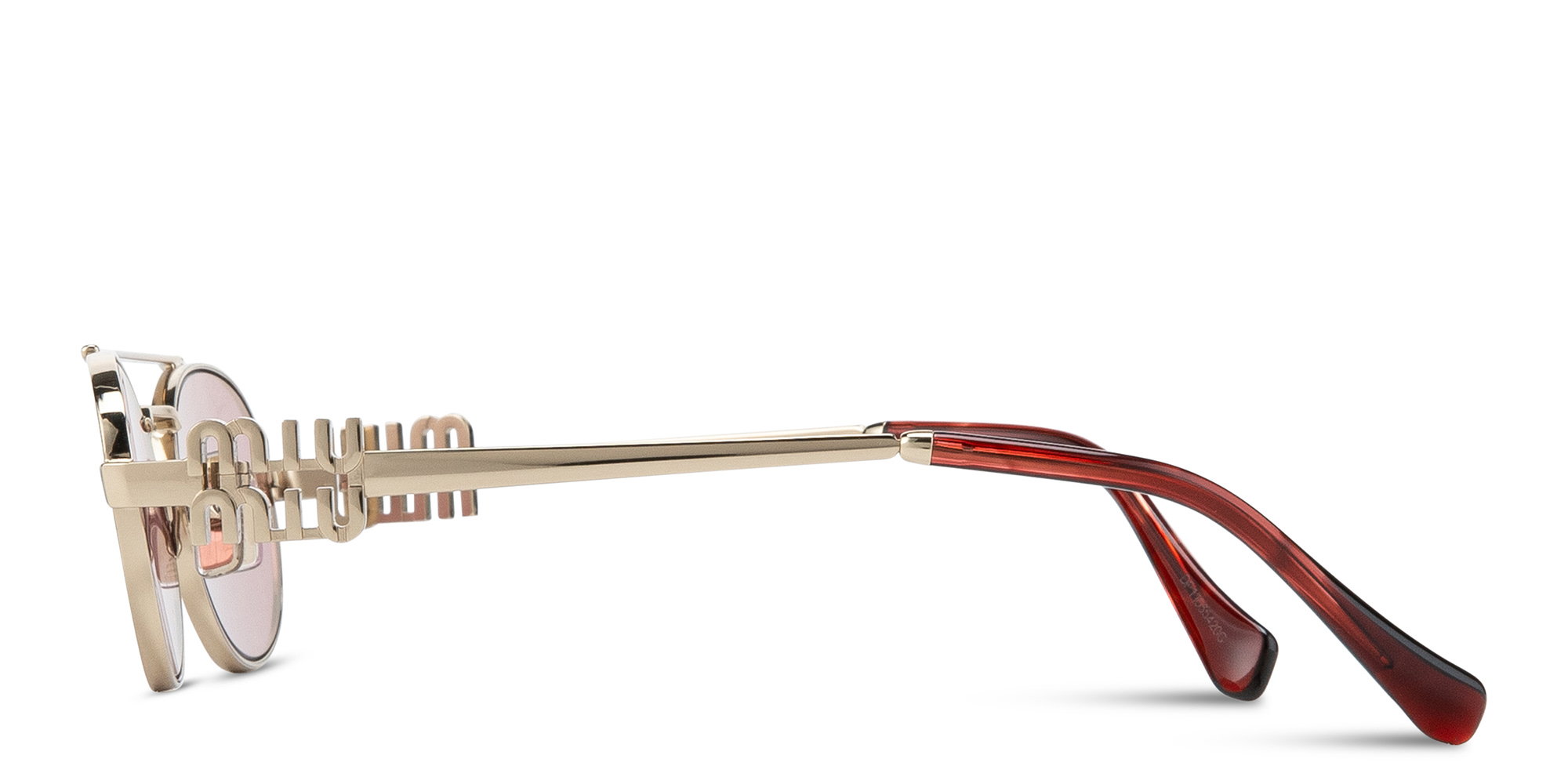 MIU MIU Vertical Logo Oval Sunglasses in Gold – Product Photo 4