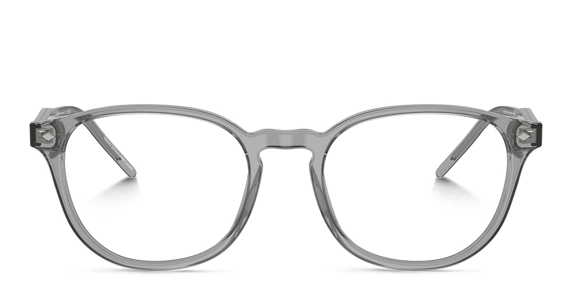 Shop GIORGIO ARMANI Logo Panthos Eyeglasses in Transparent Grey online.