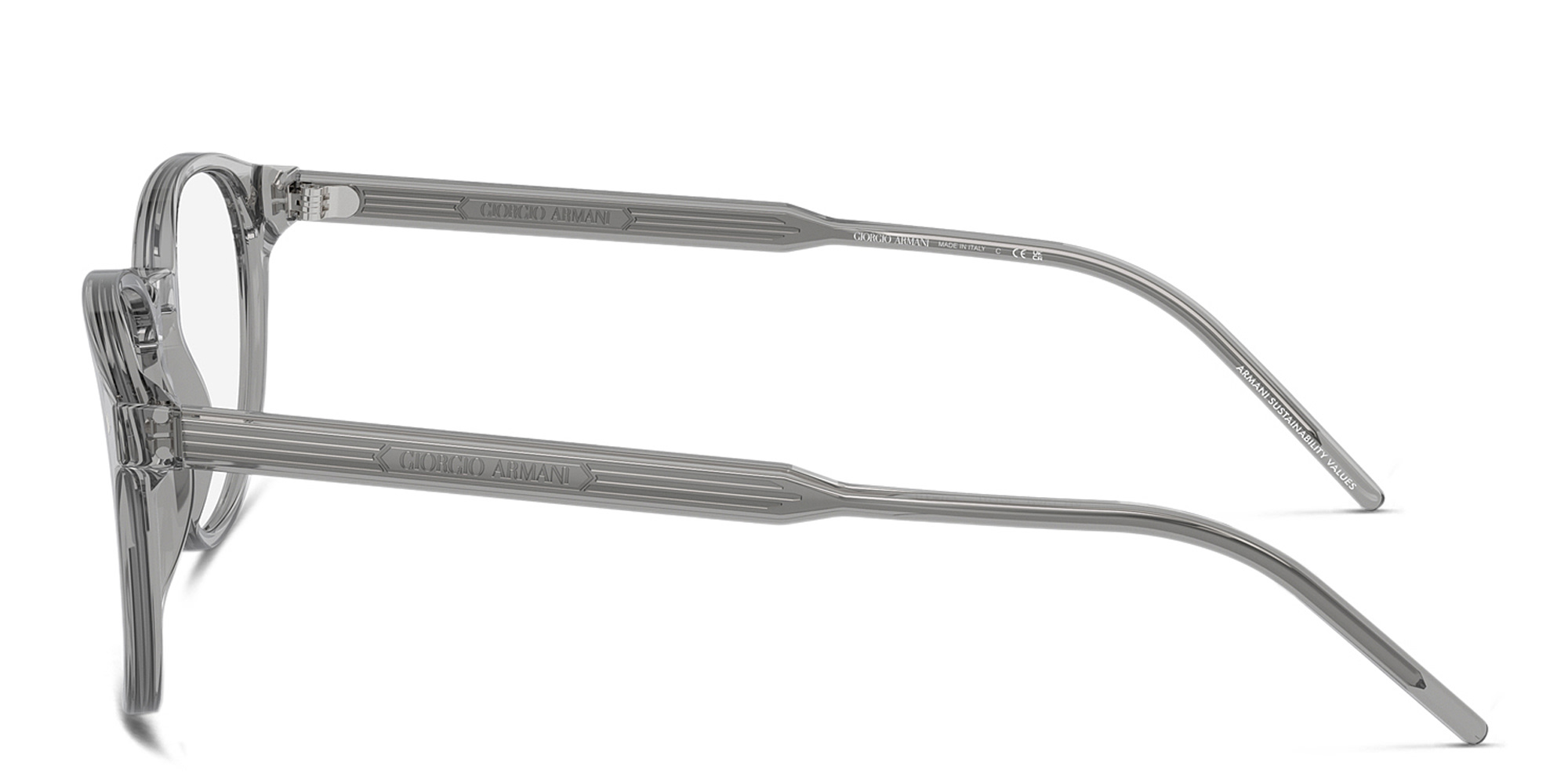 Shop GIORGIO ARMANI Logo Panthos Eyeglasses in Transparent Grey online.