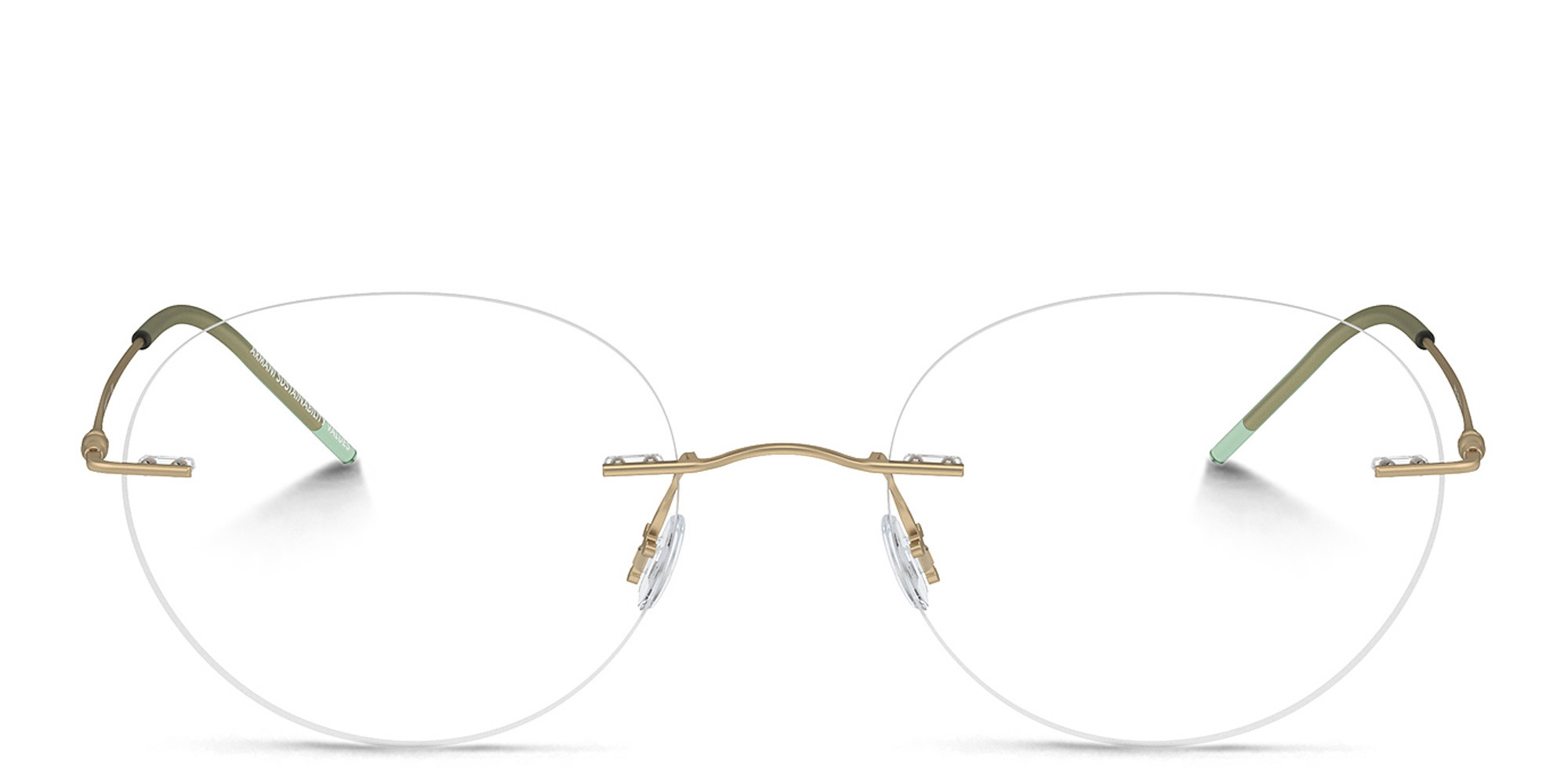 GIORGIO ARMANI Logo Rimless Panthos Eyeglasses in Matte Pale Gold – Product Photo 1