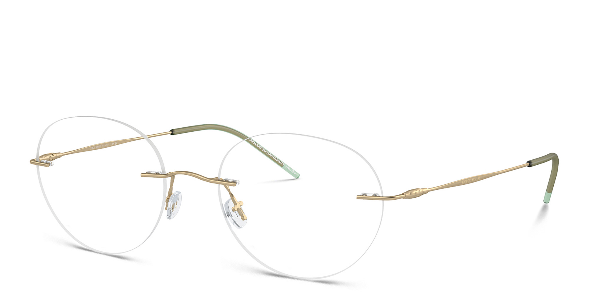 GIORGIO ARMANI Logo Rimless Panthos Eyeglasses in Matte Pale Gold – Product Photo 2