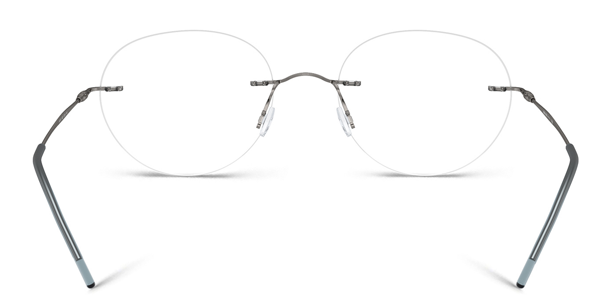 Shop GIORGIO ARMANI Logo Rimless Panthos Eyeglasses in Matte Gunmetal online.