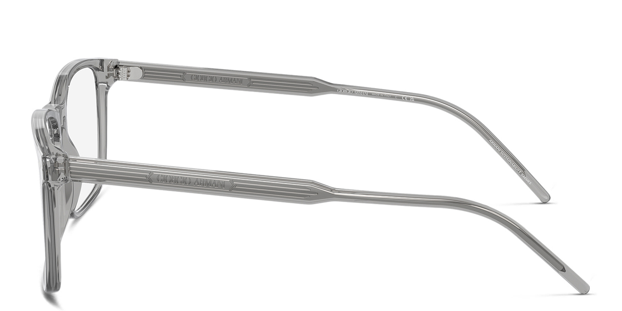 Shop GIORGIO ARMANI Logo Wide Rectangle Eyeglasses in Transparent Grey online.