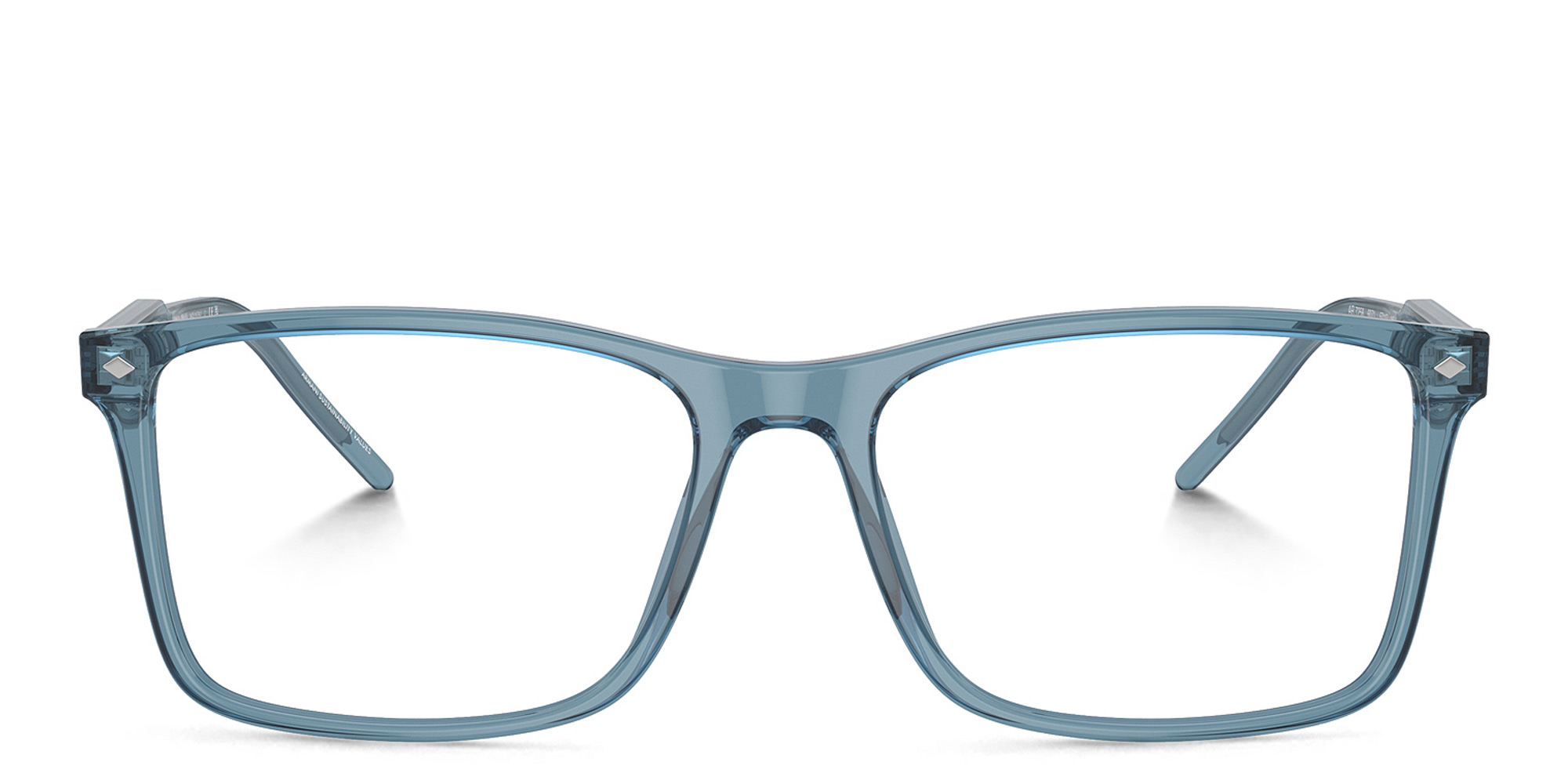 Shop GIORGIO ARMANI Logo Wide Rectangle Eyeglasses in Transparent Blue online.