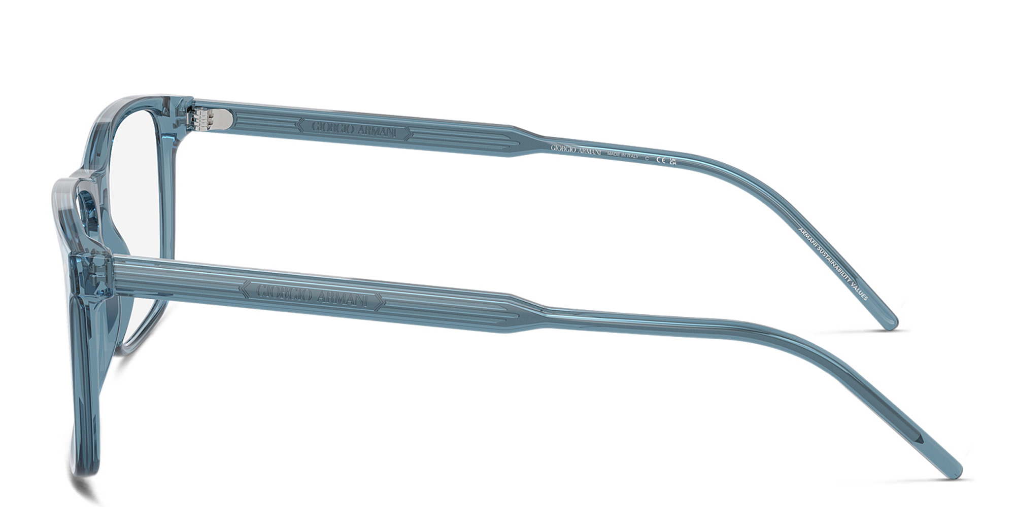 Shop GIORGIO ARMANI Logo Wide Rectangle Eyeglasses in Transparent Blue online.