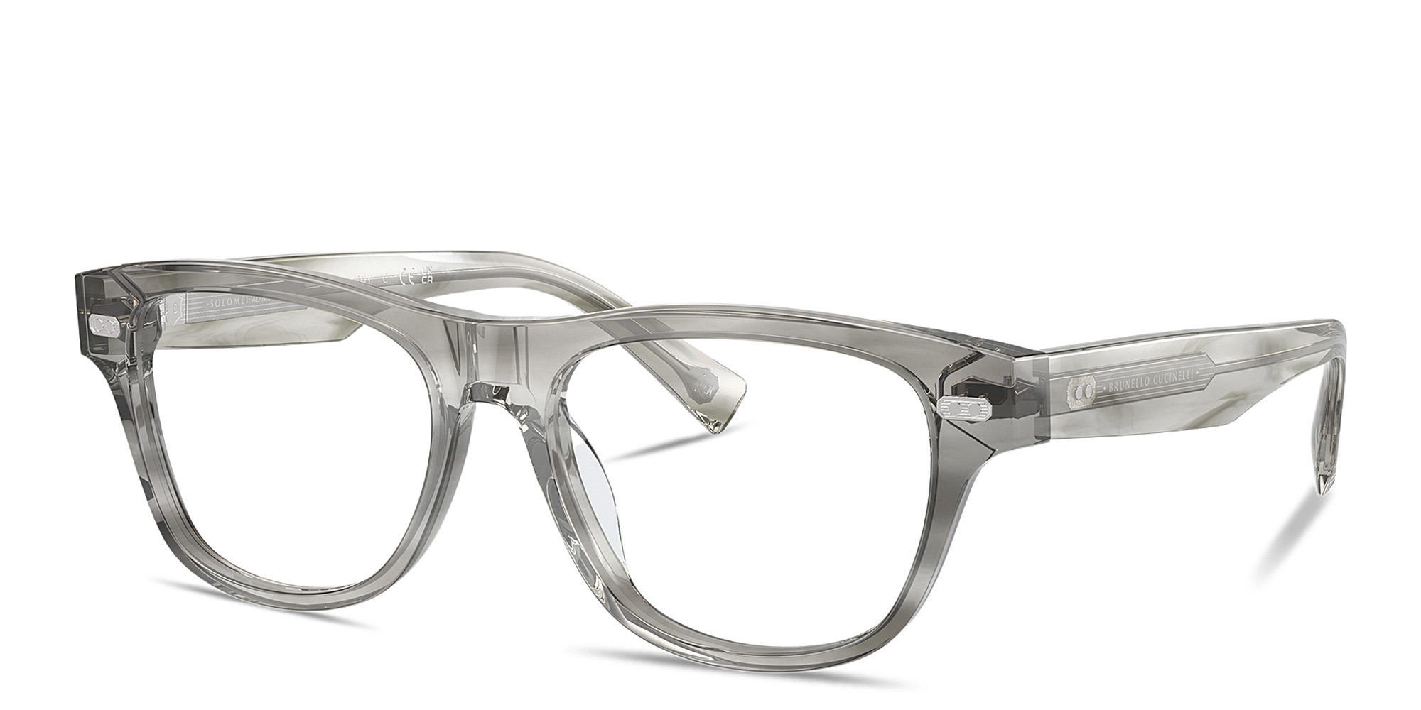 Shop BRUNELLO CUCINELLI Iconic Meridian Rectangle Eyeglasses in Grey online.