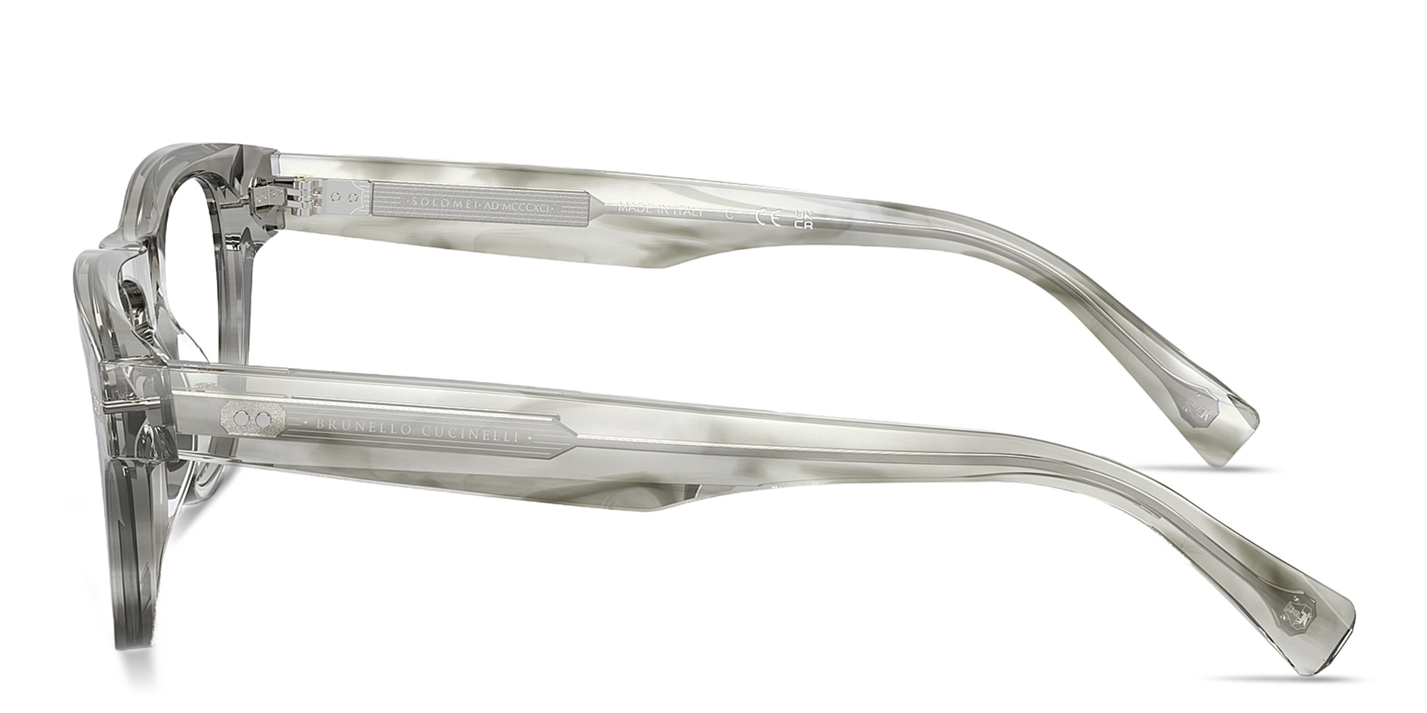 Shop BRUNELLO CUCINELLI Iconic Meridian Rectangle Eyeglasses in Grey online.