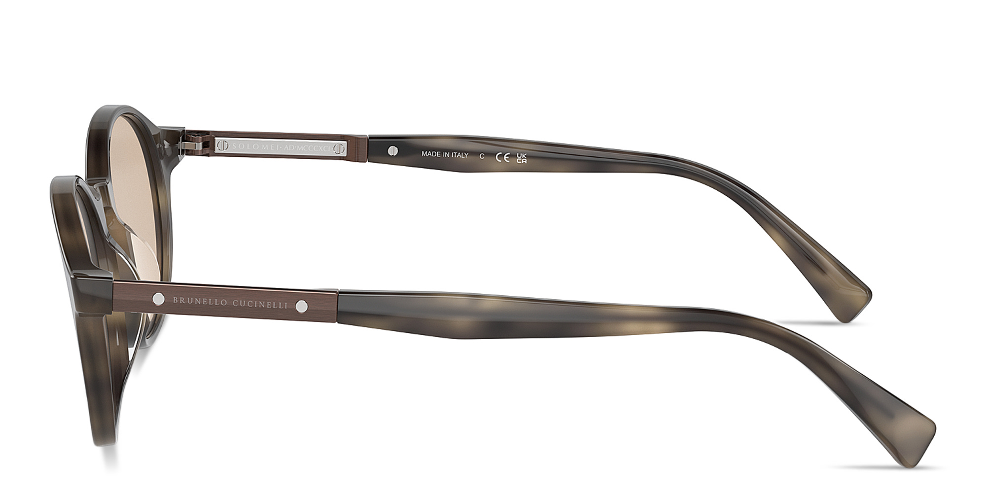 Shop BRUNELLO CUCINELLI Logo Unisex Round Eyeglasses in Havana online.