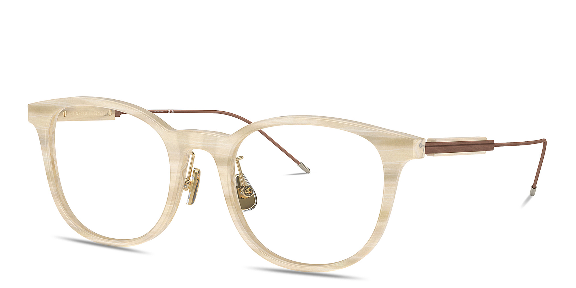 Shop BRUNELLO CUCINELLI Sartorial Sunset Unisex Round Eyeglasses in Beige online.
