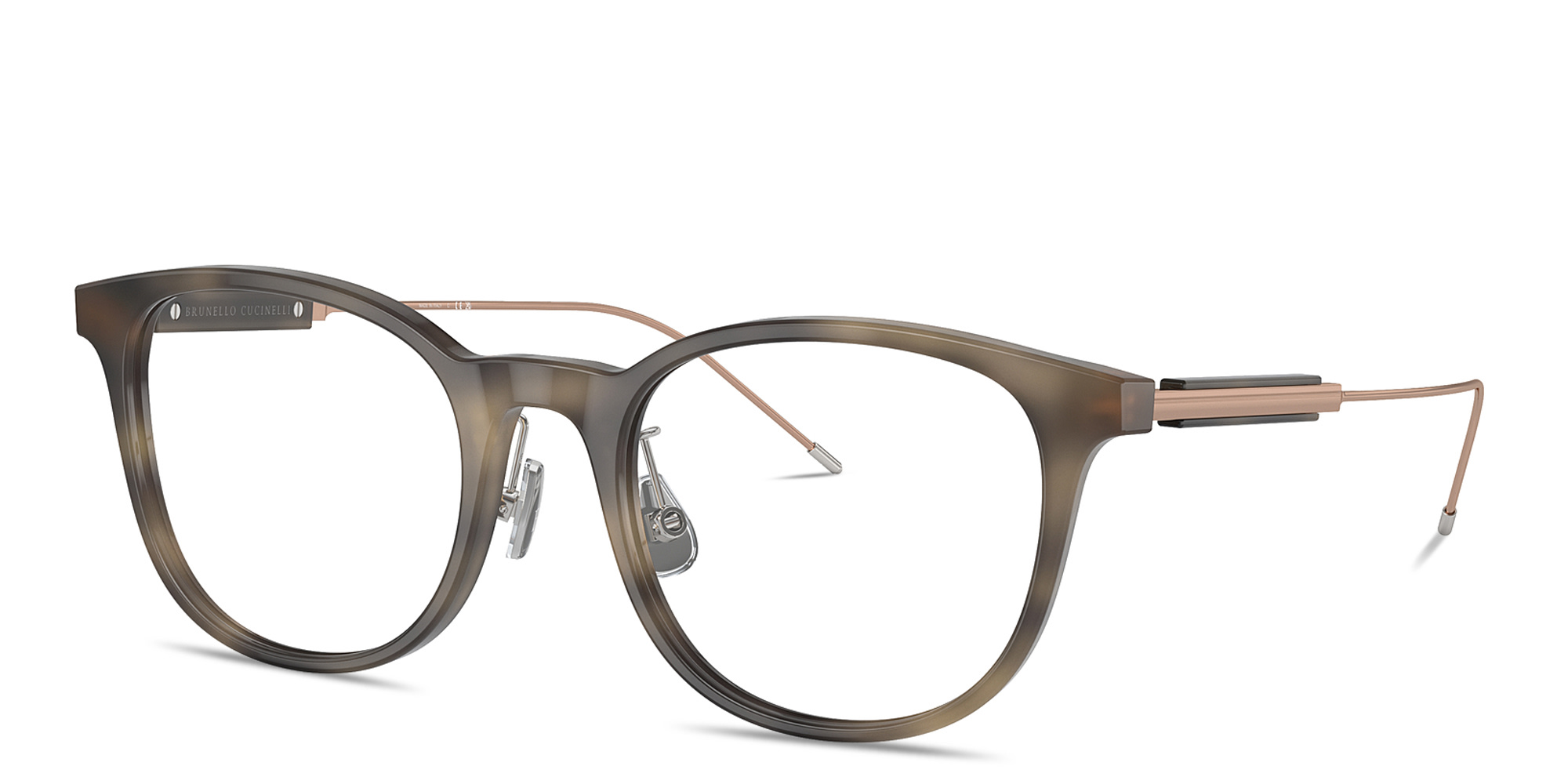 Shop BRUNELLO CUCINELLI Sartorial Sunset Unisex Round Eyeglasses in Havana online.