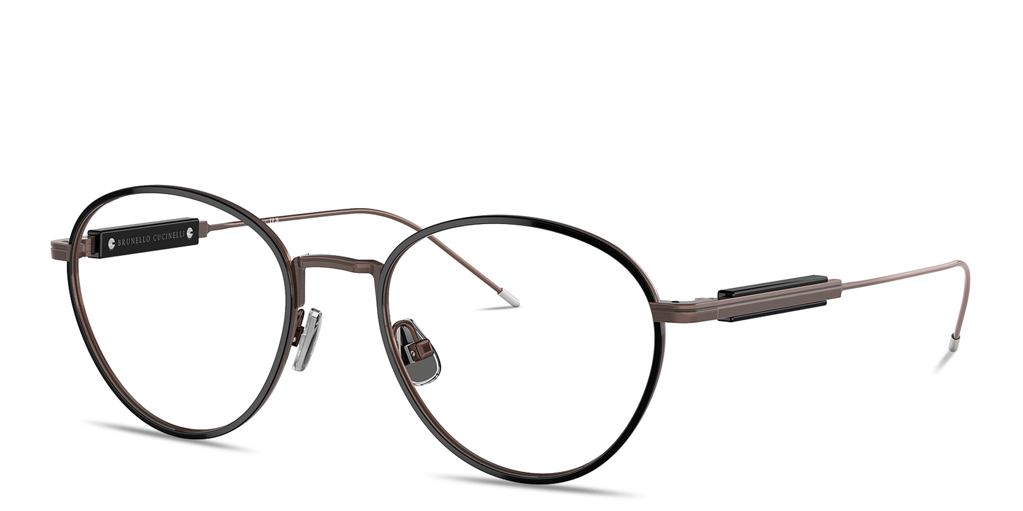 Shop BRUNELLO CUCINELLI Sartorial Sunset Unisex Round Eyeglasses in Black online.