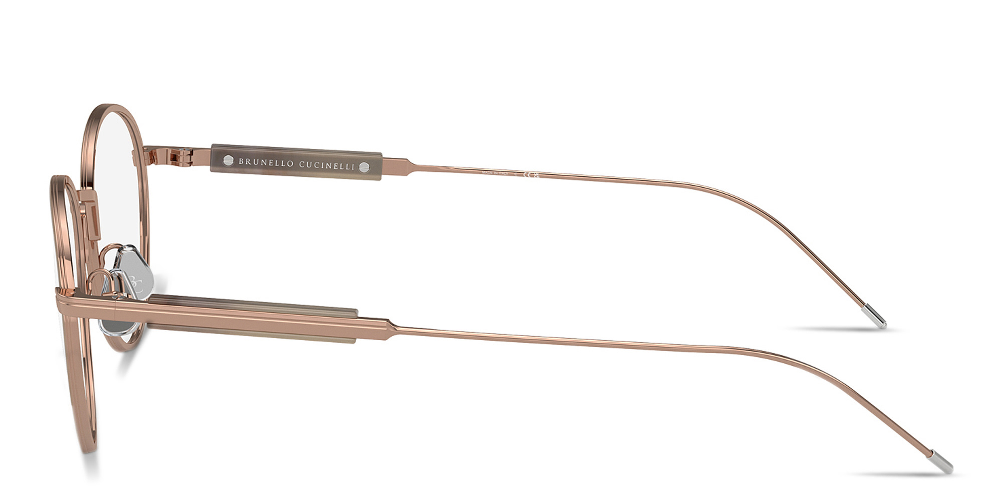 Shop BRUNELLO CUCINELLI Sartorial Sunset Unisex Round Eyeglasses in Rose Gold online.