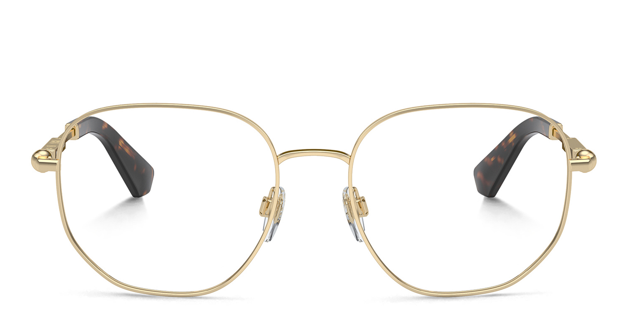 Shop BURBERRY Logo Irregular Eyeglasses in Light Gold online.